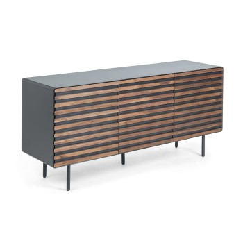 Credenza Kesia 2 ante impiallacciato noce e acciai noce, mdf grafite opac