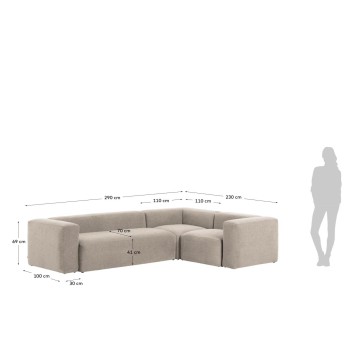 Divano ad angolo Blok 3 posti beige 290 x 230 cm /