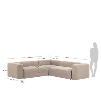 Divano ad angolo Blok 4 posti beige 290 x 290 cm