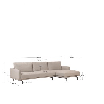 Divano Galene 4 posti con chaise longue destro beige 314 cm