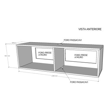 Isoka Elements - Mueble TV Flap con prensaestopas L.133.6 H.40 D.39.2 con pies Roble Natural