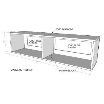 Isoka Elements - Mueble TV Flap con prensaestopas L.153.6 H.40 P.39.2 con pies Roble Natural