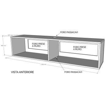 Isoka Elements - Mueble TV Flap con prensaestopas L.173.6 H.40 P.39.2 con pies Roble Natural