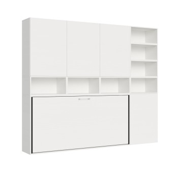 Mod.KANDO cama individual fresno blanco con mueble - Cama individual Kando composición Fresno Blanco E con colchón