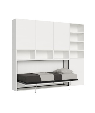 Mod.KANDO cama individual fresno blanco con mueble - Cama individual Kando composición Fresno Blanco E con colchón