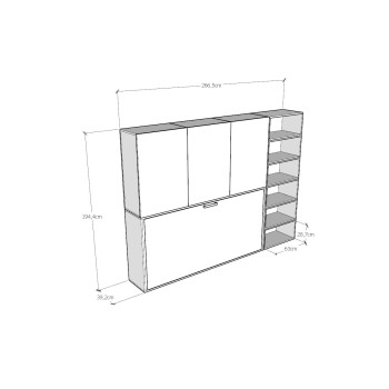 Mod.KANDO cama individual fresno blanco con mueble - Cama individual Kando Fresno Blanco composición G con colchón