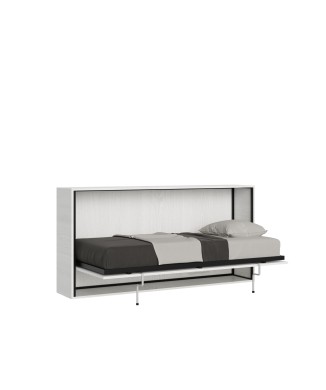 Mod.KANDO Single - Cama horizontal individual Kando en Fresno Blanco con colchón