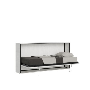 Mod.KANDO Single - Cama horizontal individual Kando en Fresno Blanco con colchón