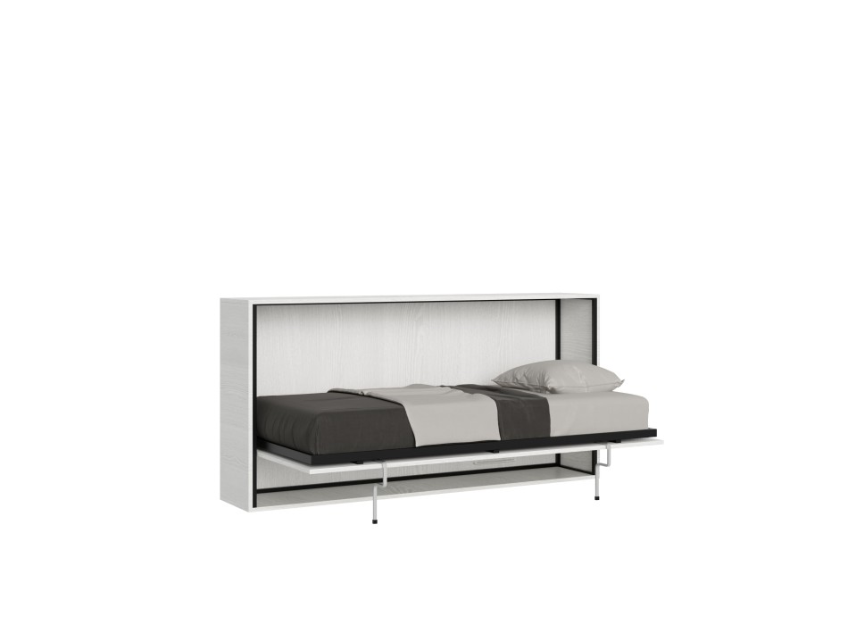 Mod.KANDO Single - Cama horizontal individual Kando en Fresno Blanco con colchón