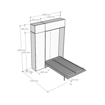 Mod.Kentaro 1/2 - Cama 120 Kentaro Fresno Blanco con columna - mueble alto - mueble encima de columna