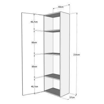 Mod.Kentaro 1/2 - Cama 120 Kentaro Fresno Blanco con columna - mueble alto con popa - mueble alto sobre columna