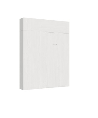 Mod.Kentaro 1/2 - Cama 120 Kentaro Fresno Blanco con columna - mueble alto con popa - mueble alto sobre columna