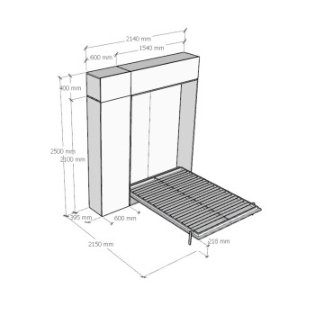 Mod. Kentaro Francese - Cama 140 Kentaro Fresno Blanco con columna - mueble alto suspendido - mueble alto sobre columna