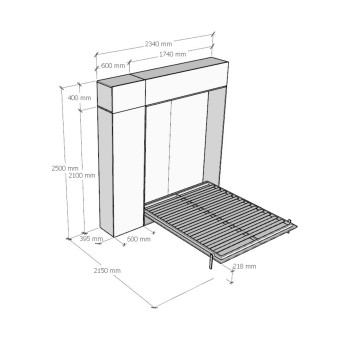 Mod.Kentaro Doble - Cama doble Kentaro Fresno Blanco con columna - mueble suspendido - mueble alto sobre columna