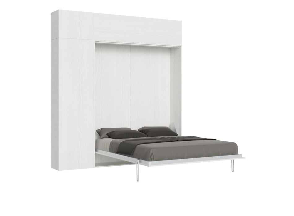 Mod.Kentaro Doble - Cama doble Kentaro Fresno Blanco con columna - mueble suspendido - mueble alto sobre columna