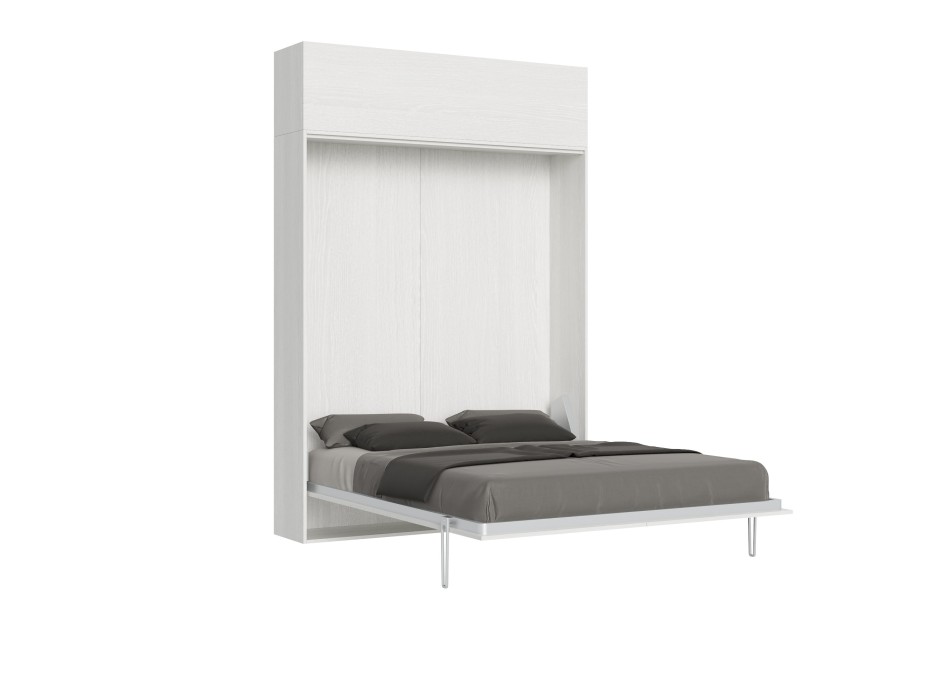 Mod.Kentaro Double - Cama doble Kentaro en fresno blanco con mueble de pared en popa