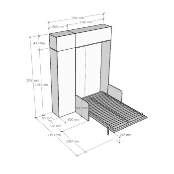 Mod.Kentaro Sofà 1/2 - Cama 120 Sofá Kentaro Fresno Blanco con columna - mueble alto con espejo de popa - mueble alto sobre columna