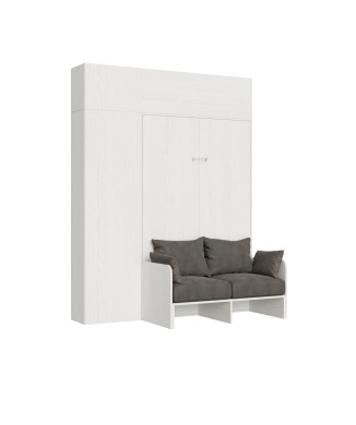 Mod.Kentaro Sofà 1/2 - Cama 120 Sofá Kentaro Fresno Blanco con columna - mueble alto con espejo de popa - mueble alto sobre columna