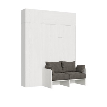 Mod.Kentaro Sofà 1/2 - Cama 120 Sofá Kentaro Fresno Blanco con columna - mueble alto con espejo de popa - mueble alto sobre columna