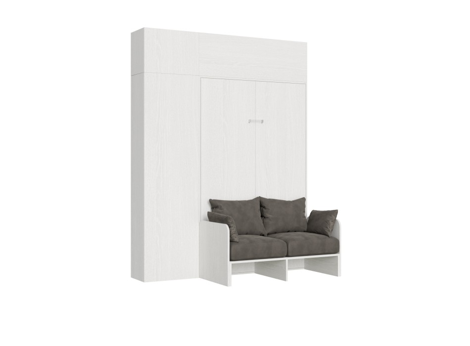 Mod.Kentaro Sofà 1/2 - Cama 120 Sofá Kentaro Fresno Blanco con columna - mueble alto con espejo de popa - mueble alto sobre columna