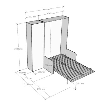 Mod.Kentaro Sofá 1/2 - 120 Cama Kentaro Sofá Fresno Blanco con columna izquierda-derecha