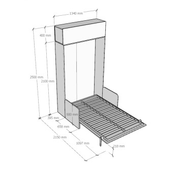 Mod.Kentaro Sofá 1/2 - Cama 120 Kentaro Sofá Fresno Blanco con mueble suspendido