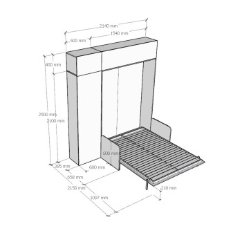 Mod.Kentaro Sofá Francés - Cama 140 Sofá Kentaro Fresno Blanco con columna - mueble alto con espejo de popa - mueble alto sobre columna