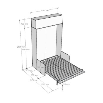 Sofá Francés Mod.Kentaro - Sofá Kentaro de Fresno Blanco 140 camas con mueble de pared con espejo de popa