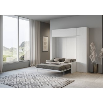 Mod.Kentaro Sofà Double - Sofá cama doble Kentaro Fresno Blanco con columna - mueble alto con espejo de popa - mueble alto sobre columna