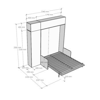 Mod.Kentaro Sofà Double - Sofá cama doble Kentaro Fresno Blanco con columna - mueble alto con espejo de popa - mueble alto sobre columna