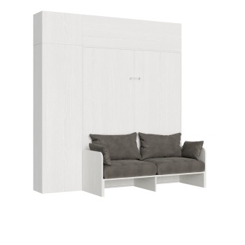 Mod.Kentaro Sofà Double - Sofá cama doble Kentaro Fresno Blanco con columna - mueble alto con espejo de popa - mueble alto sobre columna