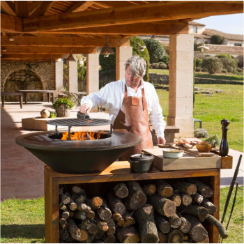 OFYR ISLAND - BRASERO BARBACOA CON SOPORTE DE MADERA Y SOPORTE DE MADERA DE TECA