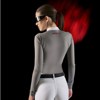 Polo de competición mujer Equestro Ridertechnology de manga larga y cremallera