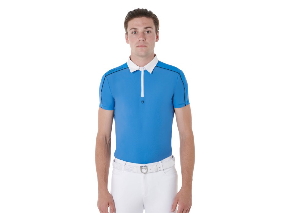 POLO DE COMPETICIÓN PARA HOMBRE CON CREMALLERA Y INSERCIONES DE MALLA