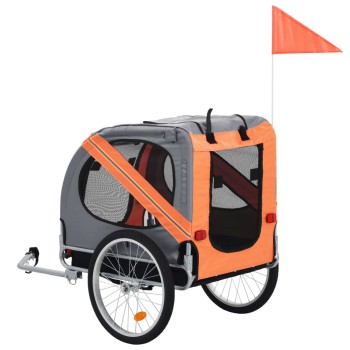 Remolque de bicicleta para perros naranja y gris