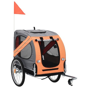 Remolque de bicicleta para perros naranja y gris