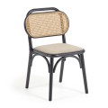 Silla Doriane de olmo macizo lacado negro y asiento de tela