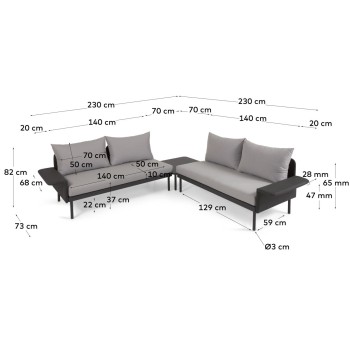 Conjunto exterior sofá rinconera Zaltana, mesa aluminio pintado