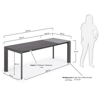 Mesa extensible Axis en porcelánico Vulcano 220cm