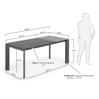 Mesa extensible Axis en cristal blanco y patas de cristal blanco.