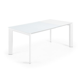 Mesa extensible Axis en cristal blanco y patas de cristal blanco.