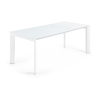 Mesa extensible Axis en cristal blanco y patas de cristal blanco 200cm