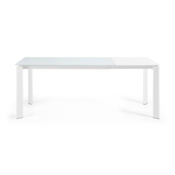 Mesa extensible Axis en cristal blanco y patas de cristal blanco 200cm