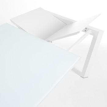 Mesa extensible Axis en cristal blanco y patas de cristal blanco 200cm