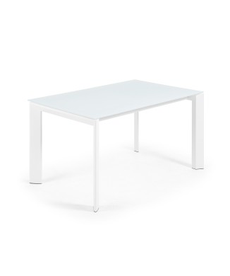 Mesa extensible Axis en cristal blanco y patas de cristal blanco 200cm