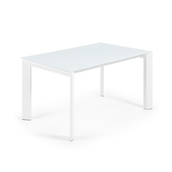 Mesa extensible Axis en cristal blanco y patas de cristal blanco 200cm