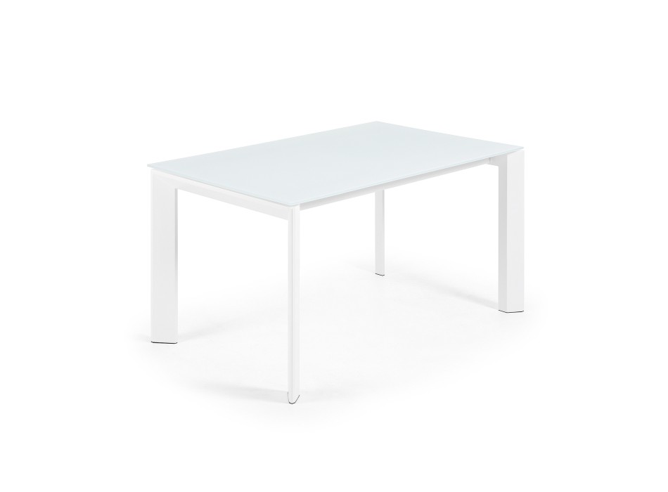 Mesa extensible Axis en cristal blanco y patas de cristal blanco 200cm