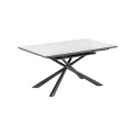 Mesa extensible Theone de porcelana blanca con patas de acero y acabado negro 160 (210)x90 cms