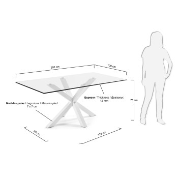 Mesa Argo en cristal y patas de acero con acabado transparente.