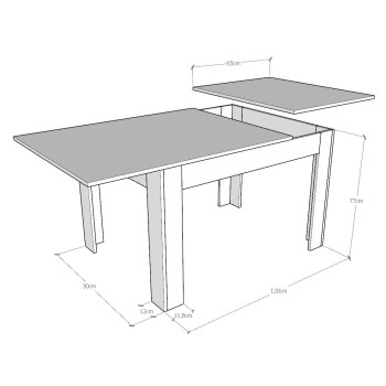 Mesa Bibi - Mesa extensible 90x120/180 cm Bibi Mix Spatolato Tapa blanca - Base Spatolato Antracita